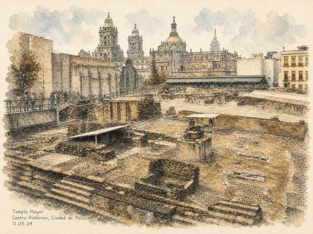 Ruins of Templo Mayor in the Centro Hist&oacute;rico of Mexico City