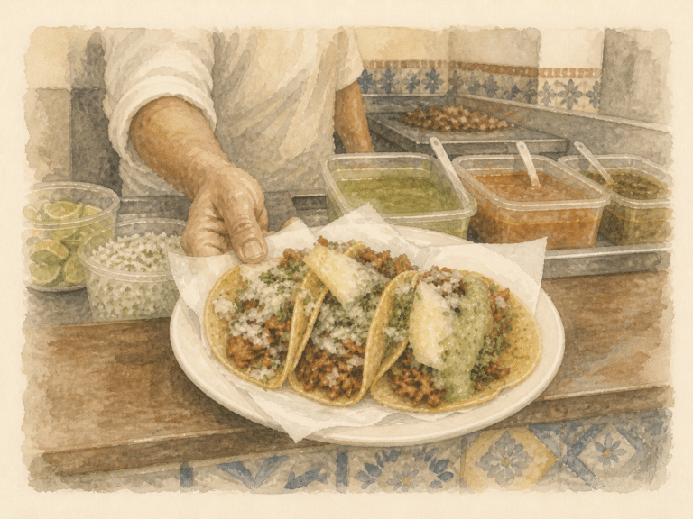 Tacos al pastor being served