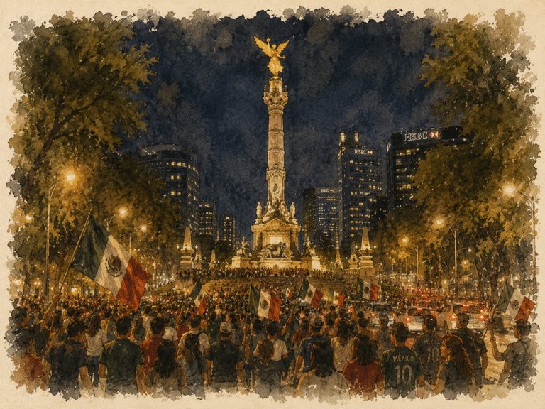 Celebration at the &Aacute;ngel, Mexico City